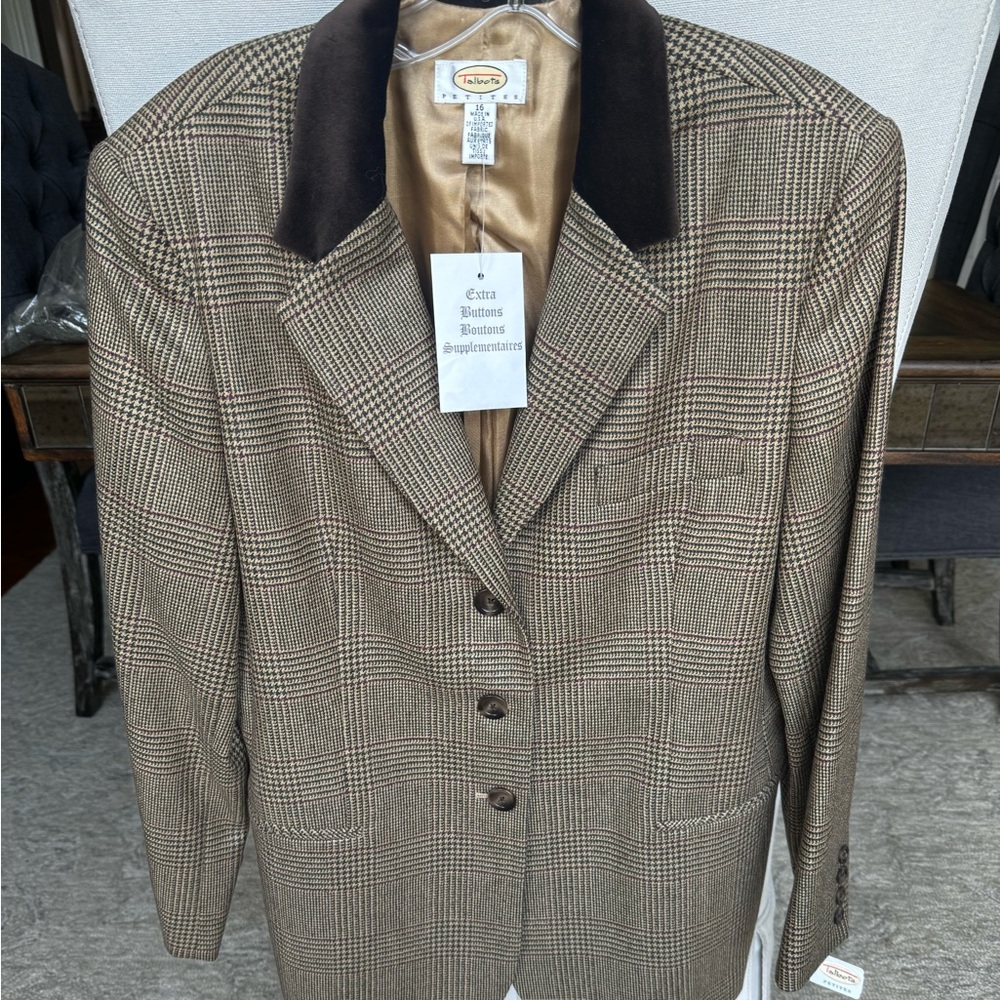 Talbots Checkered Blazer with Dark Collar